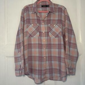 Lauren Ralph Lauren Pastel Plaid 100% Linen Button Down Shirt Size XL